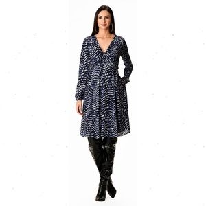eShakti Animal Print Crepe Knot Front Empire Dress